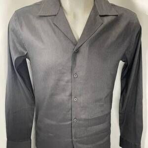 NEW ICON AMSTERDAM men's long sleeve linen blend button-up shirt in black